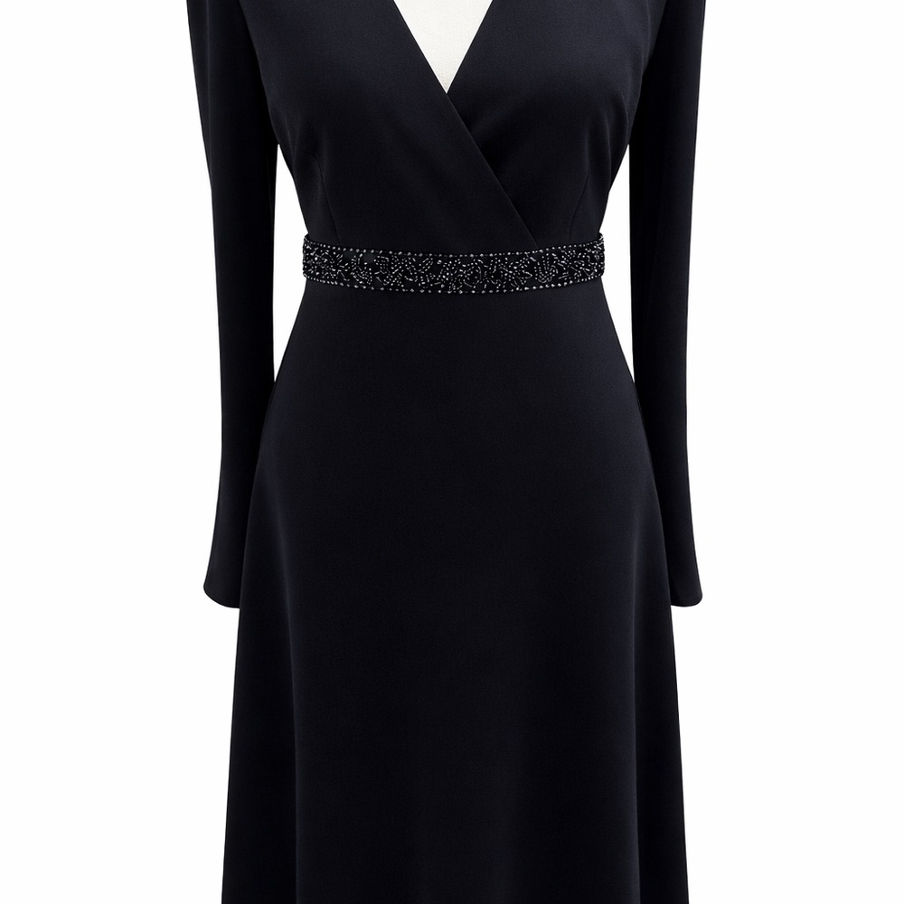 Timeless vintage Kay Unger Black Long Sleeve Dress with Beaded Empire Waist